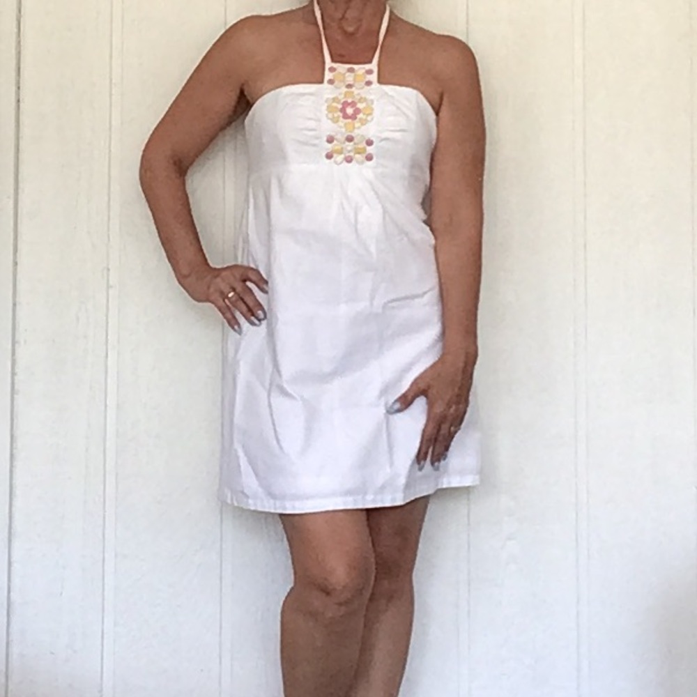 LILLY PULITZER WHITE COTTON EMBELLISHED HALTER DRESS SIZE 8 - Picture 5 of 16